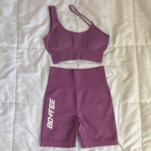 Bo+Tee Purple Sports Bra and Shorts Set